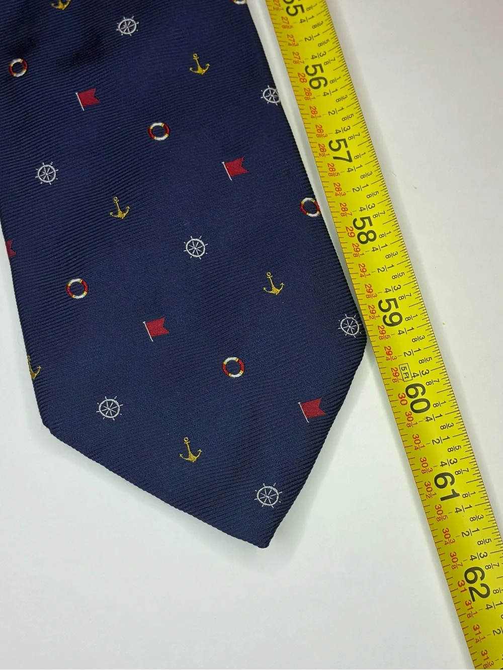 VTG - Brooks Brothers Makers Navy Blue Silk Nautical Anchor Lifesaver Flag Tie